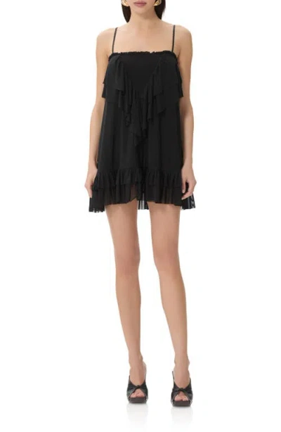 Afrm Glen Tiered Ruffle Shift Minidress In Black