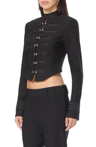 Afrm Gracyn Crop Fitted Band Jacket In Black