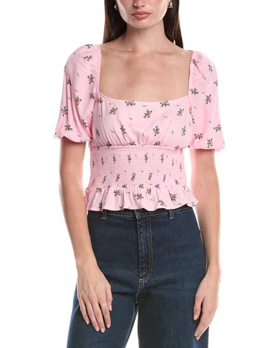 Afrm Haley Smocking Waist Puff Sleeve Top In Pink