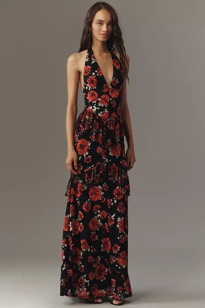 Afrm Halter Ruffle Maxi Dress In Black