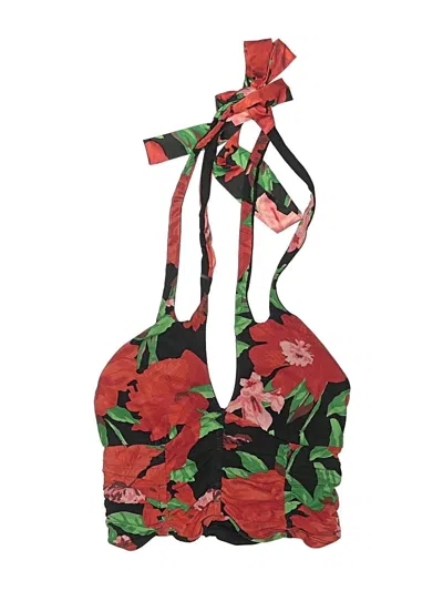 Pre-owned Afrm Halter Top Red Floral Pattern Tops