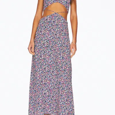 Afrm Hanna Floral-print Cutout Crepe Midi Dress In Summer Multi Ditsy In Purple
