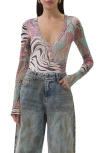 Afrm Harris Mixed Print Mesh Bodysuit In Multi