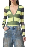 Afrm Harris Print Mesh Bodysuit In Lime Rugby