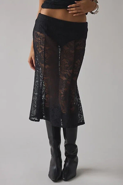 Afrm Hayward Sheer Lace Low-rise Knee Length Skirt In Black, Women's At Urban Outfitters