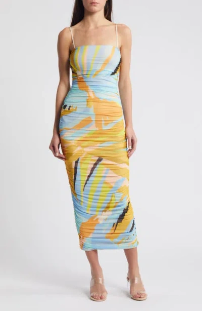 Afrm Hazel Abstract Print Mesh Dress In Bird Of Paradise