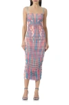 AFRM HAZEL PRINTED RUCHED MESH MIDI DRESS