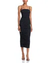 Afrm Hazel Printed Ruched Midi Dress In Noir Dot