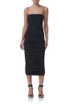 Afrm Hazel Printed Ruched Midi Dress In Noir Dot