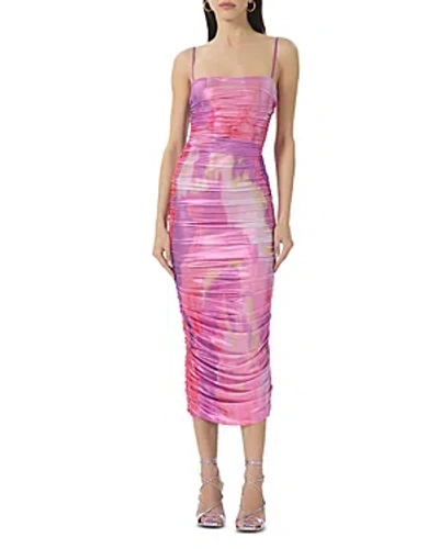 Afrm Hazel Side Ruched Midi Dress In Painted