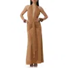 Afrm Heidi Plunge Halter Neck Faux Suede Maxi Dress In Caramel