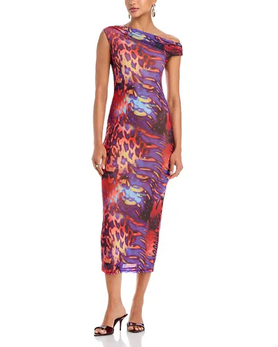 Afrm Holden Asymmetric Neckline Midi Dress In Multi