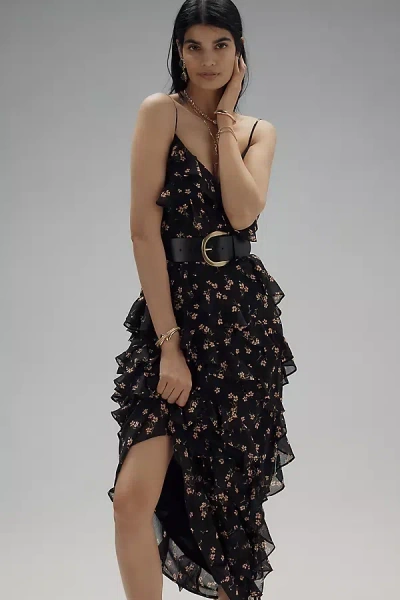 Afrm Ilaria Sweetheart Ruched Mesh Maxi Dress In Black