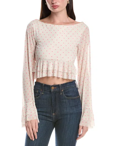 Afrm Inaya Ruffle Sleeve Crop Top In Red