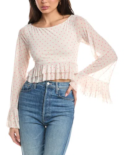 Afrm Inaya Ruffle Sleeve Crop Top In Neutral