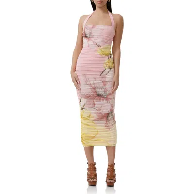 Afrm Indina Floral Mesh Body-con Maxi Dress In Coral Bloom