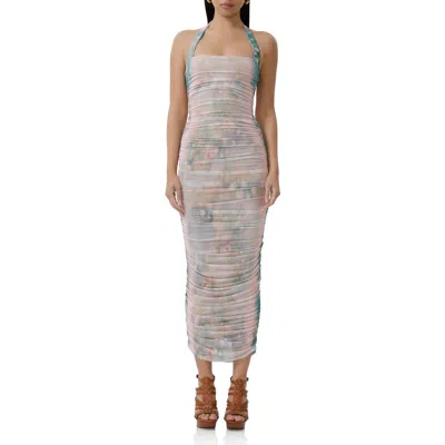 Afrm Indina Floral Mesh Body-con Maxi Dress In Placement Fog