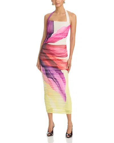 Afrm Indina Ruched Mesh Body-con Maxi Dress In Multi