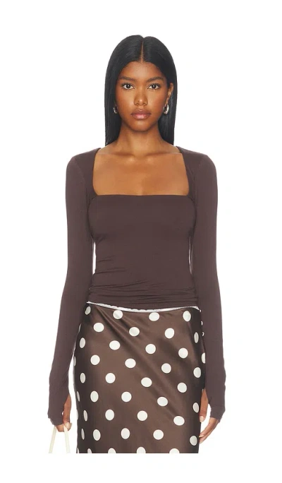 Afrm Ines Knit Crepe Top In Chocolate