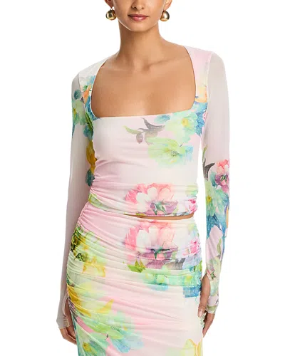 Afrm Ines Floral Long Sleeve Mesh Top In Multi