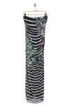 Afrm Ira Strapless Ruched Mesh Maxi Dress In Black