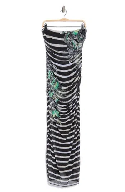 Afrm Ira Strapless Ruched Mesh Maxi Dress