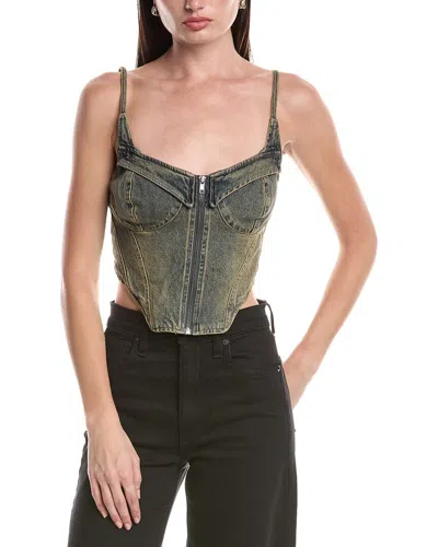 Afrm Iris Zip Front Corset Top In Green
