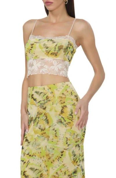 Afrm Isaura Lace Trim Crop Camisole In Lime Wing