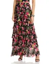 Afrm Jace Floral Print Layered Ruffle Maxi Skirt In Wallpaper Rose
