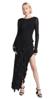 Afrm Jacie Ruffle Open Back Maxi Dress Noir In Noir