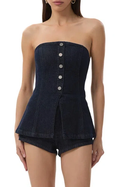 Afrm Janie Strapless Denim Top In Midnight Rinse Wash