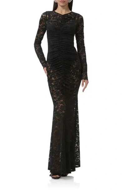 Afrm Jenima Long Sleeve Lace Mermaid Gown In Black