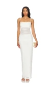 Afrm Sheer Waist Power Mesh Ruched Midaxi Dress In White