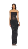 Afrm Shea Sheer Mesh Bodysuit Maxi Dress In Black