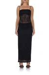 Afrm Shea Sheer Mesh Bodysuit Maxi Dress In Noir