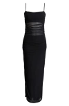 Afrm Shea Sheer Mesh Bodysuit Maxi Dress In Noir