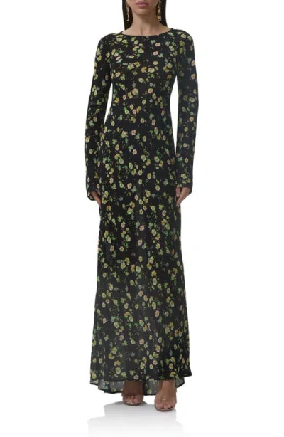 Afrm Jetta Floral Long Sleeve Maxi Dress In Green