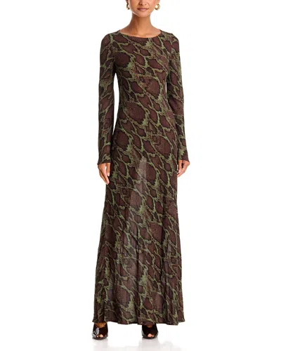 Afrm Jetta Round Neck Long Sleeve Dress In Brown