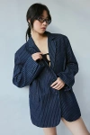 Afrm Joette Oversize Cotton Blend Blazer In Dark Wash