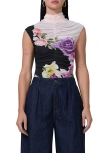 Afrm Jolie Ruched Funnel Neck Mesh Top In Multicolor