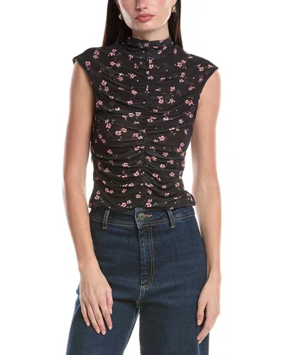 Afrm Jolie Ruched Mock Neck Top In Black