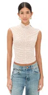 Afrm Jolie Mock Neck Sleeveless Top In Coral Micro Dot