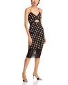 Afrm Josette Polka Dot Lace Trim Cutout Midi Dress In Almond Dot