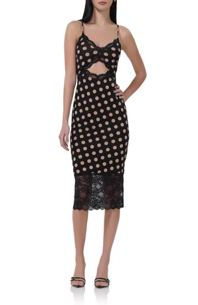 Afrm Josette Polka Dot Lace Trim Cutout Midi Dress In Multicolor