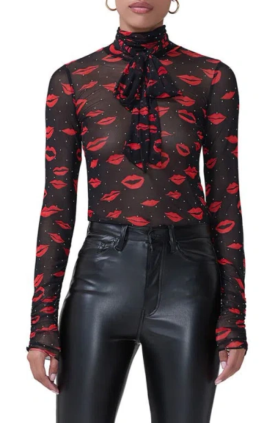 Afrm Julien Tie Neck Turtleneck Top In Rouge Kiss