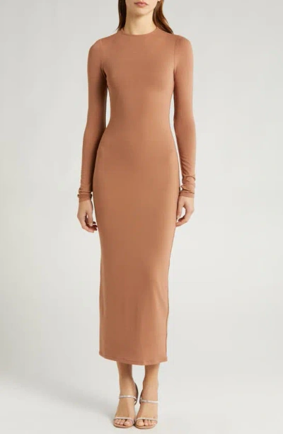 Afrm Juniper Long Sleeve Bodycon Midi Dress In Raw Umber