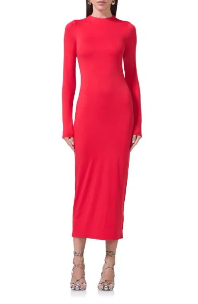 Afrm Juniper Funnel Neck Long Sleeve Jersey Maxi Dress In Risky Red