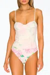 Afrm Kat Corset Ruched Mesh Bodysuit In Blanc Bouquet In Multi