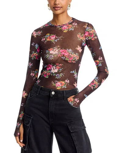 Afrm Kaylee Burnout Velvet Top In Brown