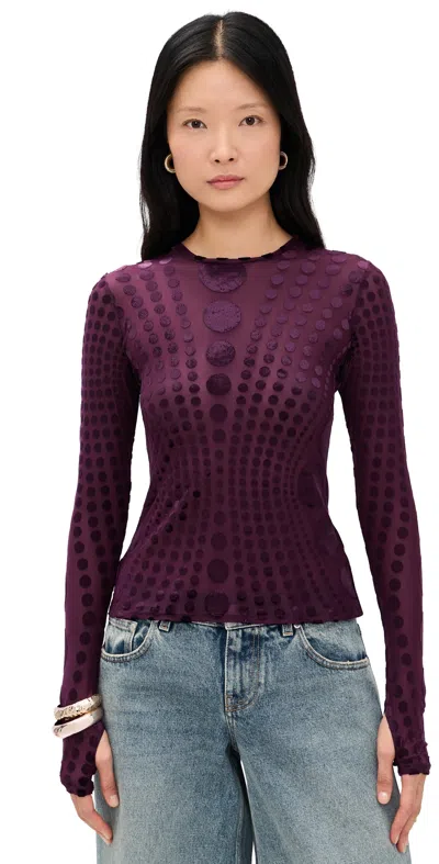 Afrm Kaylee Burnout Velvet Top Cab Tonal Dot In Purple
